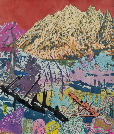Aaron Morse, Mt. St. John (Red 2), 2018, Acrylic, watercolor and ink on paper, 23-1/2 x 19-3/4 inches, Unique.