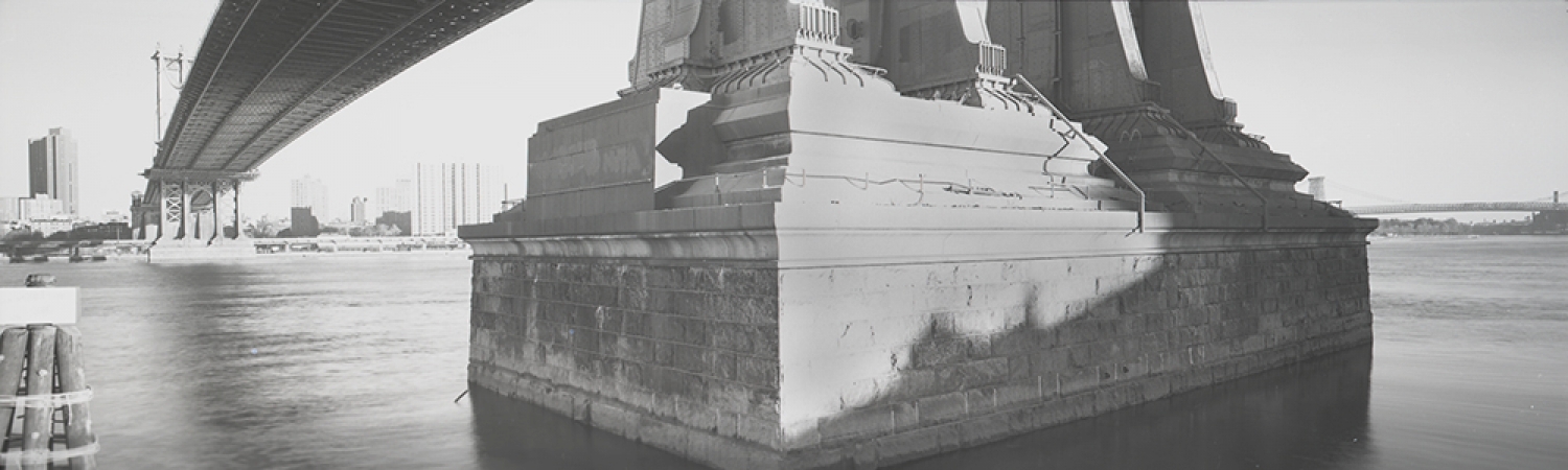 Jed Devine<br /> <em>Early Morning Light on the Manhattan Bridge,</em><br /> <em>from Brooklyn, 1984</em><br /> 2 x 6.5", Platinum-palladium print on Japanese rice paper