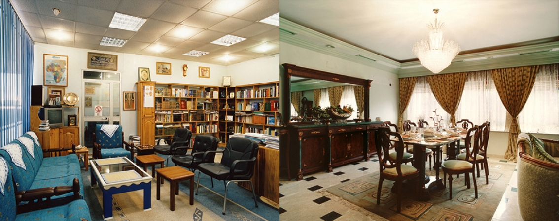 Jacqueline Hassink<br /> <em>Fatma Mohamed Hqaiq,&nbsp;Owner, Founder and Marketing &amp; Sales Manager, Tripoli International Scientific Bookshop Tripoli, Libya 23 September 2006 (boardroom), 24 September 2006 (dining room)</em><br /> C print<br /> 17 x 42.5" &nbsp; &nbsp;Edition of 7