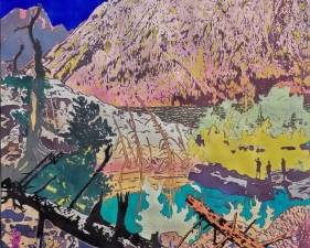 Aaron Morse, Mt. St. John (Blue), 2018, Acrylic, watercolor and ink on paper, 24 x 20 inches, Unique