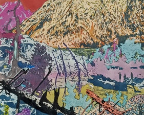 Aaron Morse, Mt. St. John (Red 2), 2018, Acrylic, watercolor and ink on paper, 23-1/2 x 19-3/4 inches, Unique.