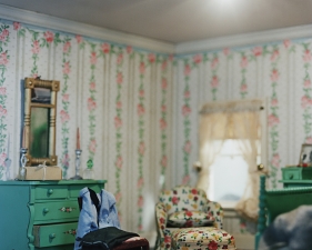 Corinne Botz<br /> <em>Striped Bedroom (Chair with Clothes), 1999 - 2004</em><br /> Chromogenic print<br /> 11 x 14" &nbsp; &nbsp;Edition of 3 (plus 2 APs)<br /> 30 x 40" &nbsp; &nbsp;Edition of 3 (plus 2 APs)