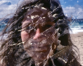 The Family Acid, Mom, Double exposed with ocean rocks on Garrapata Beach, Big Sur, CA, June 10, 1978